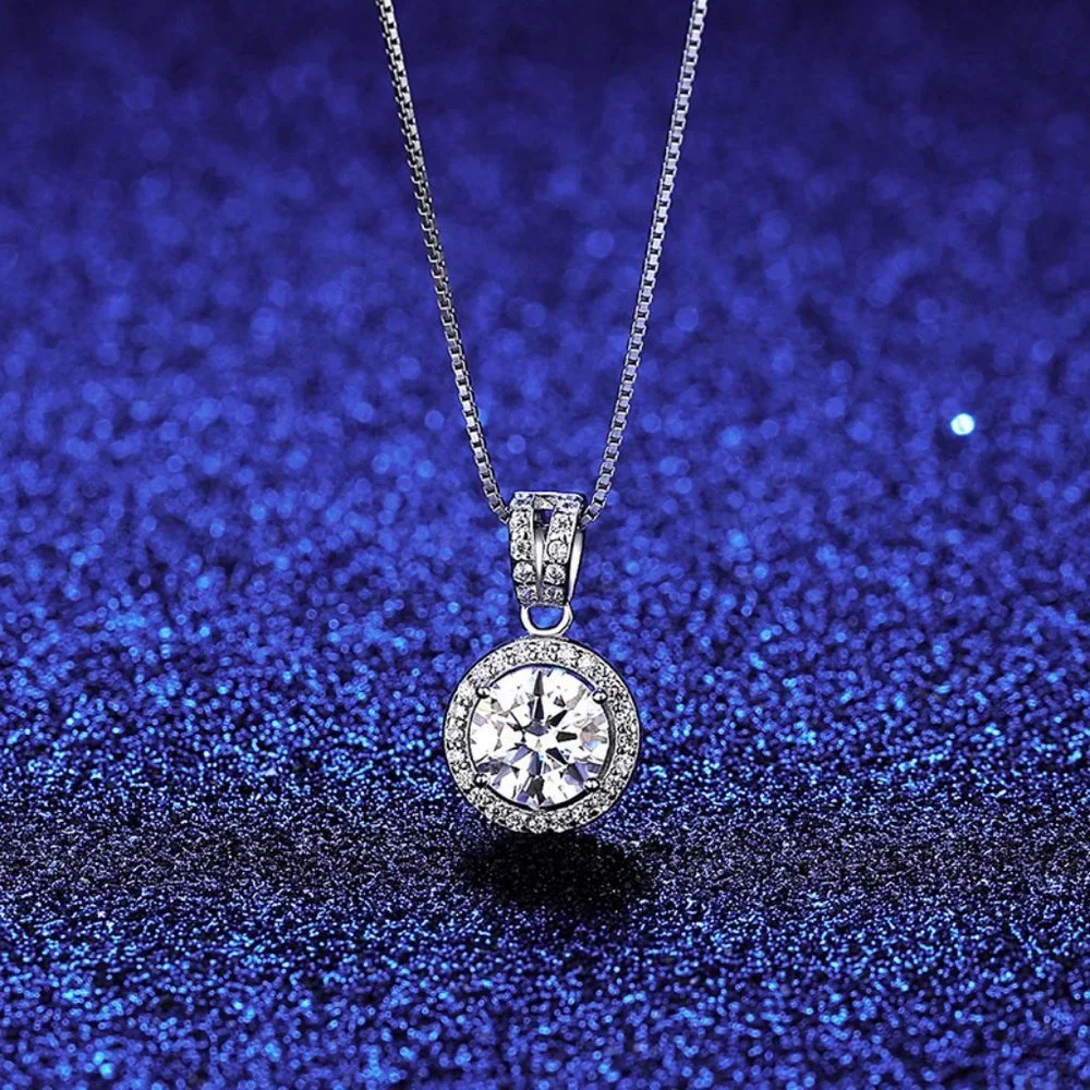 Certified 1ct. t.w. Diamond Moissanite Halo Necklace NEW K